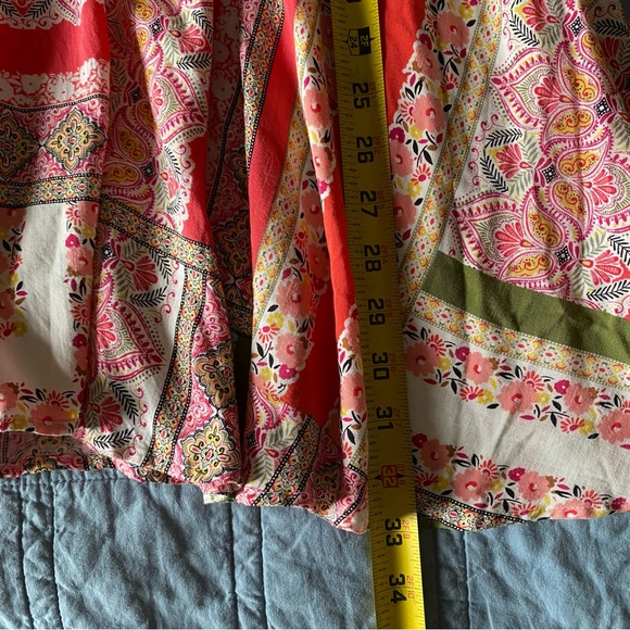 Roz & Ali Pink and Green Patchwork Floral Paisley A-Line Skirt 1X Cottage Boho - Picture 8 of 8